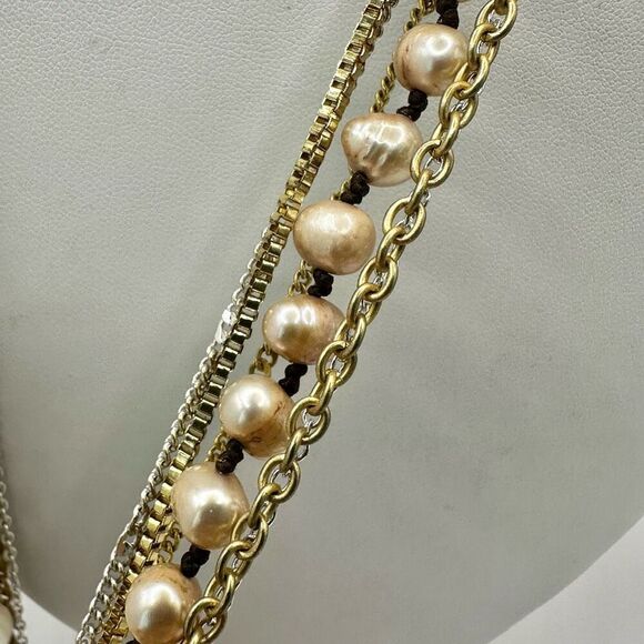 Nakamol brown  and cream pearl multi strand long chain necklace - Picture 10 of 15